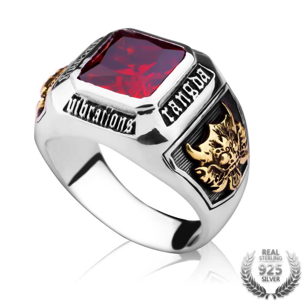 METJAKT VINTAGE MEN'S RUBY RING SOLID d 925 STERLING SILVER  RING FOR MEN
