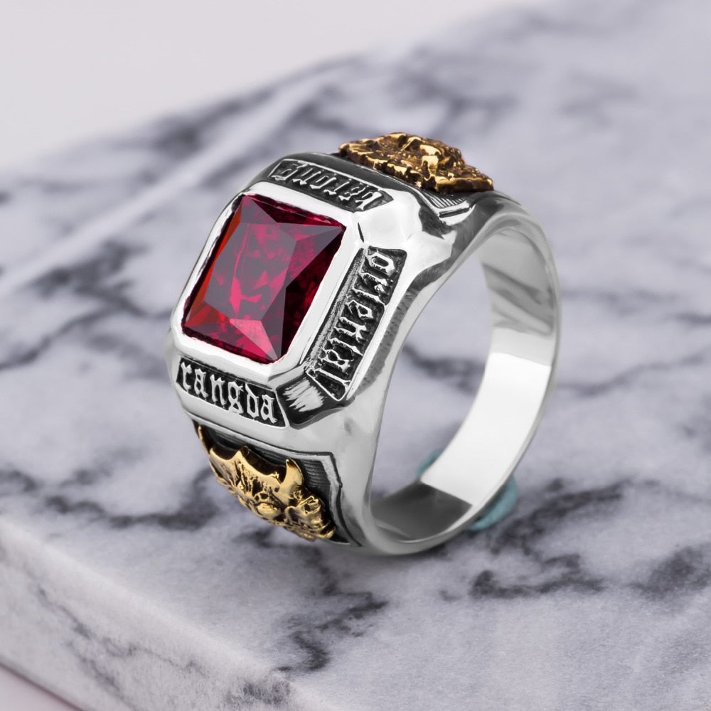METJAKT VINTAGE MEN'S RUBY RING SOLID d 925 STERLING SILVER  RING FOR MEN