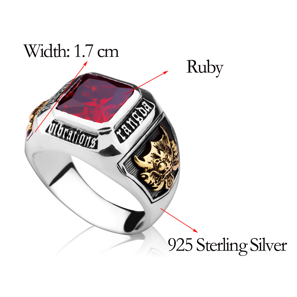 METJAKT VINTAGE MEN'S RUBY RING SOLID d 925 STERLING SILVER  RING FOR MEN