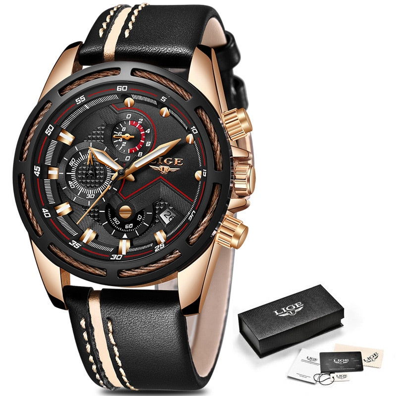 LIGE LUXURY GOLD MENS BUSINESS WATCHES