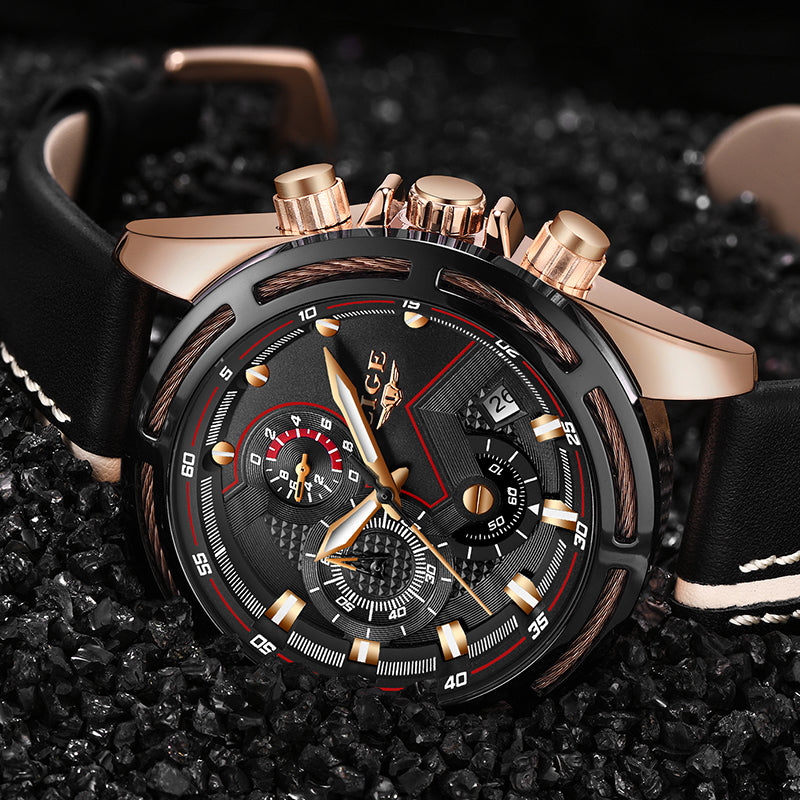 LIGE LUXURY GOLD MENS BUSINESS WATCHES