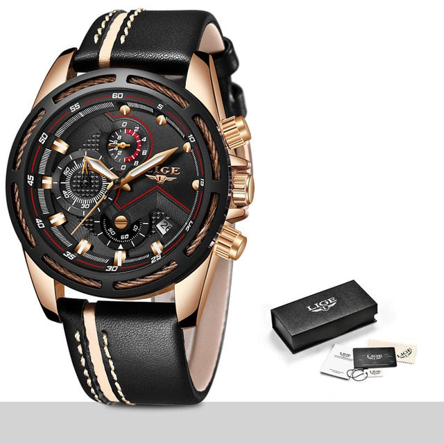 LIGE LUXURY GOLD MENS BUSINESS WATCHES