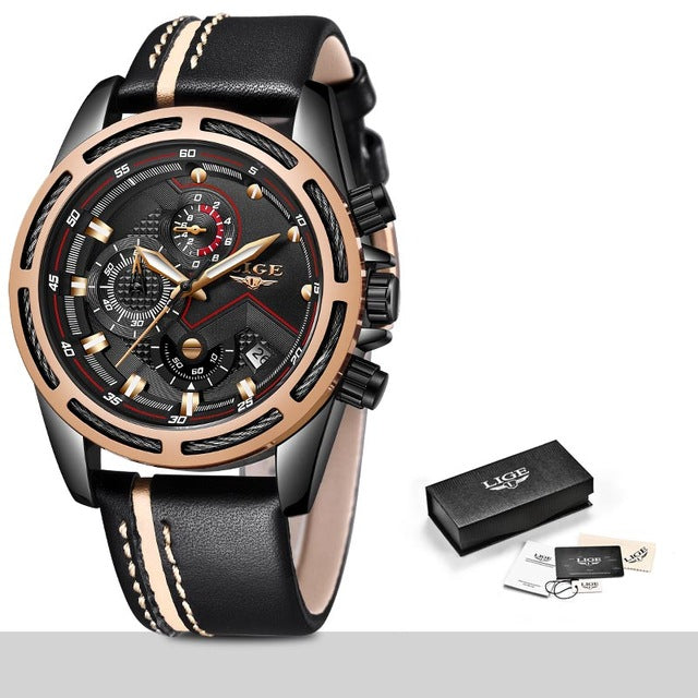 LIGE LUXURY GOLD MENS BUSINESS WATCHES