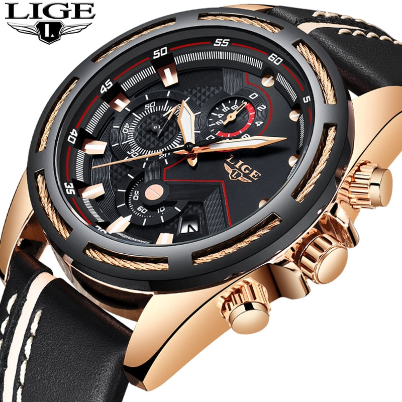LIGE LUXURY GOLD MENS BUSINESS WATCHES