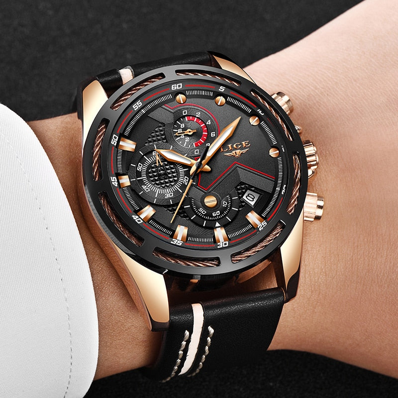 LIGE LUXURY GOLD MENS BUSINESS WATCHES