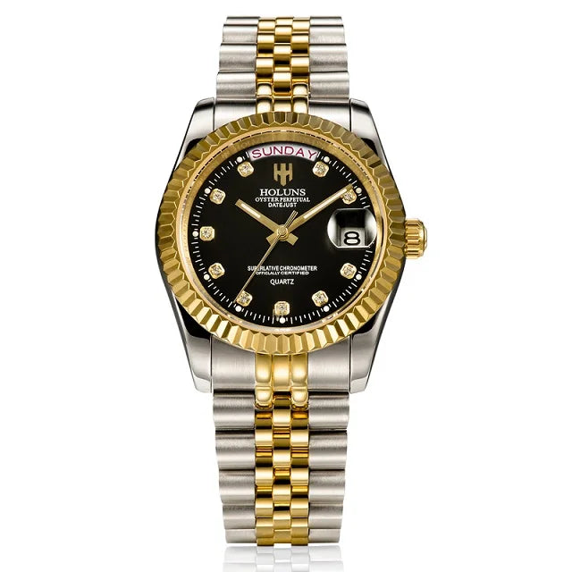 NEW HOLUNS GOLD & DIAMOND CLOCK WATCH MEN