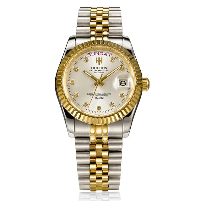NEW HOLUNS GOLD & DIAMOND CLOCK WATCH MEN