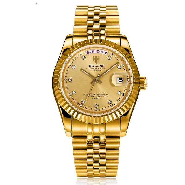 NEW HOLUNS GOLD & DIAMOND CLOCK WATCH MEN