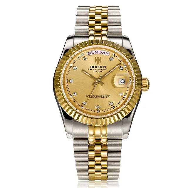 NEW HOLUNS GOLD & DIAMOND CLOCK WATCH MEN