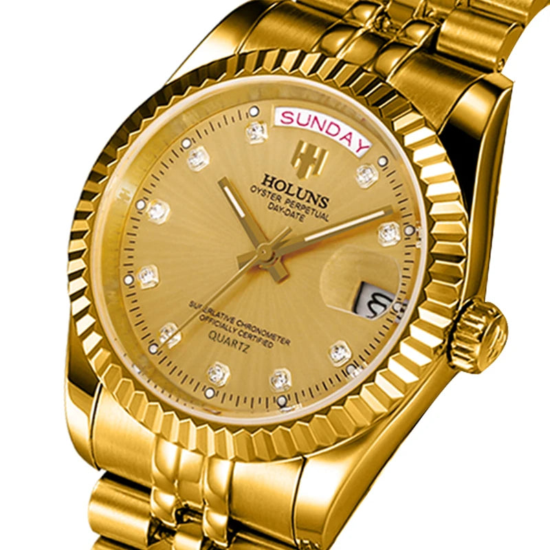 NEW HOLUNS GOLD & DIAMOND CLOCK WATCH MEN